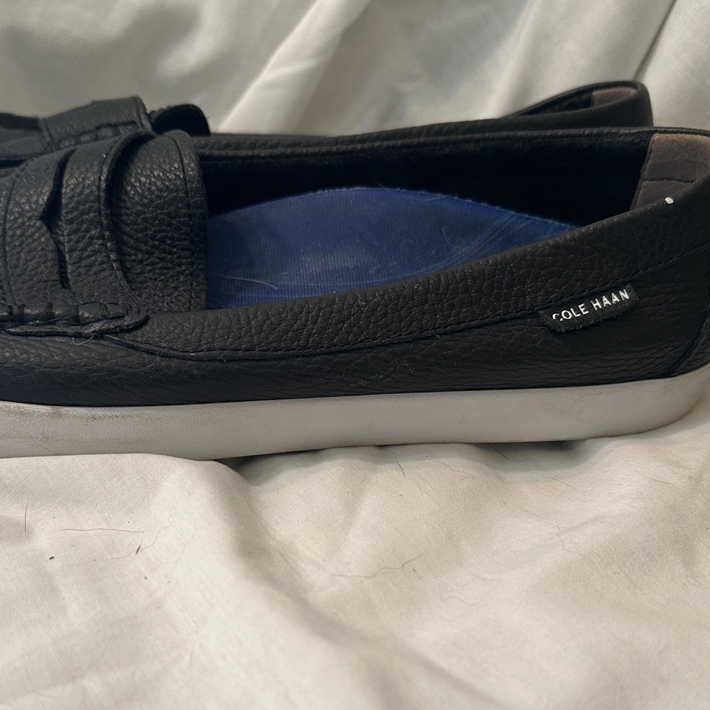 Cole Haan Navy Leather Loafers with White Sole